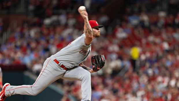 Sep 30, 2023; St. Louis, Missouri, USA; Cincinnati Reds pitcher Ben Lively (59) pitches against the St. Louis Cardinals in the fourth inning at Busch Stadium. Mandatory Credit: Zach Dalin-USA TODAY Sports  